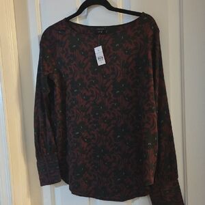 Ann Taylor Burgundy and Black Floral Top Small